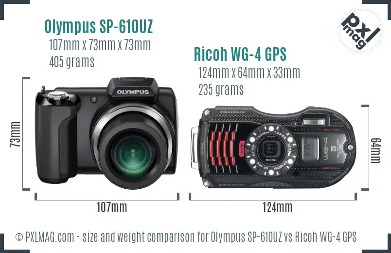 Olympus SP-610UZ vs Ricoh WG-4 GPS size comparison