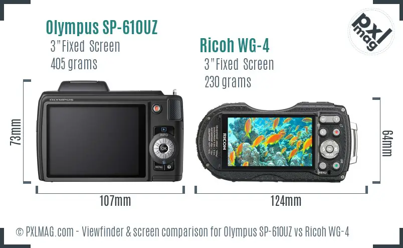 Olympus SP-610UZ vs Ricoh WG-4 Screen and Viewfinder comparison