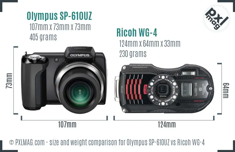 Olympus SP-610UZ vs Ricoh WG-4 size comparison