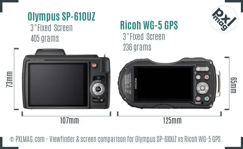 Olympus SP-610UZ vs Ricoh WG-5 GPS Screen and Viewfinder comparison