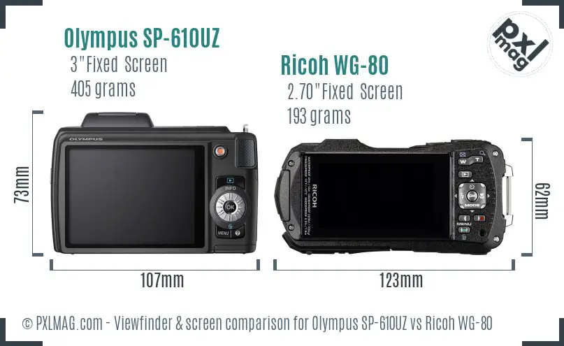 Olympus SP-610UZ vs Ricoh WG-80 Screen and Viewfinder comparison
