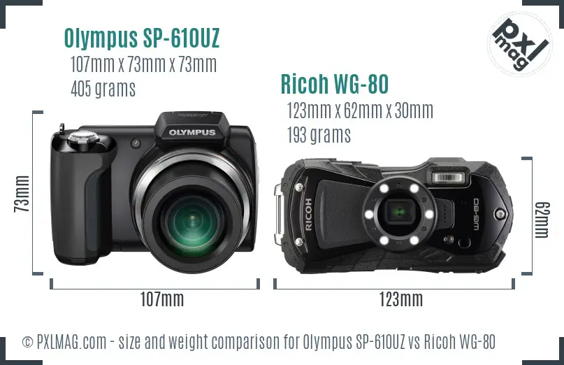 Olympus SP-610UZ vs Ricoh WG-80 size comparison
