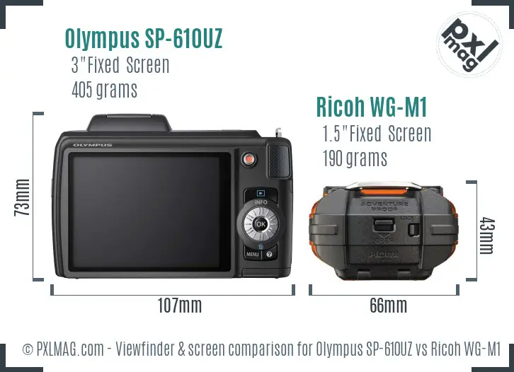 Olympus SP-610UZ vs Ricoh WG-M1 Screen and Viewfinder comparison