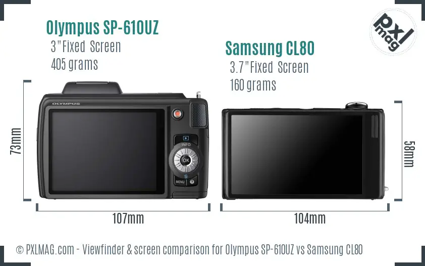 Olympus SP-610UZ vs Samsung CL80 Screen and Viewfinder comparison