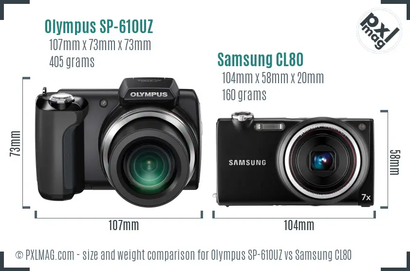 Olympus SP-610UZ vs Samsung CL80 size comparison