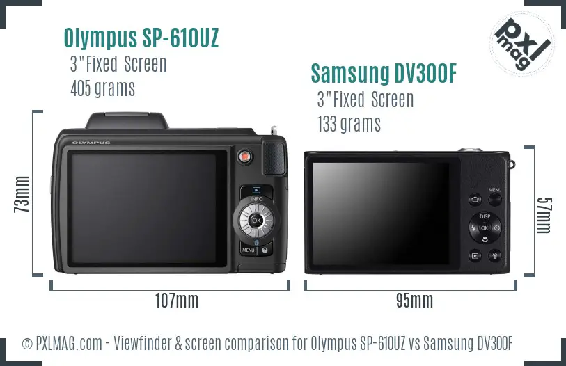 Olympus SP-610UZ vs Samsung DV300F Screen and Viewfinder comparison