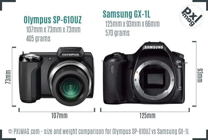 Olympus SP-610UZ vs Samsung GX-1L size comparison Olympus SP-610UZ vs Samsung GX-1L size comparison