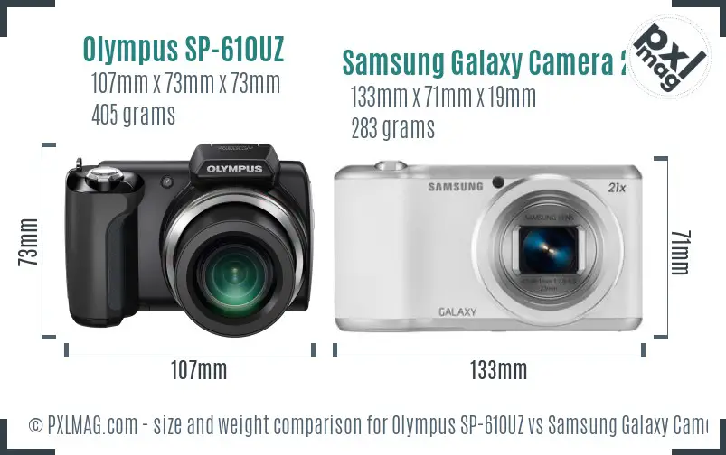 Olympus SP-610UZ vs Samsung Galaxy Camera 2 size comparison