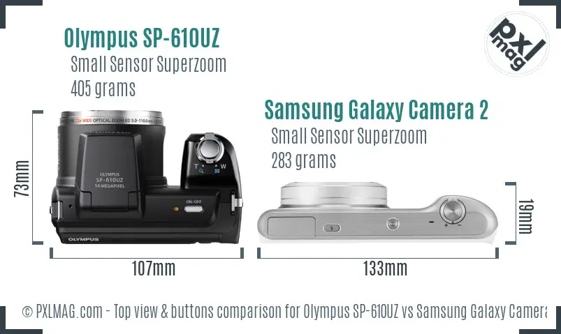 Olympus SP-610UZ vs Samsung Galaxy Camera 2 top view buttons comparison