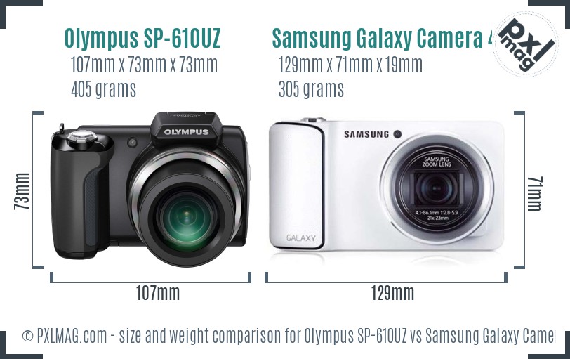 Olympus SP-610UZ vs Samsung Galaxy Camera 4G size comparison