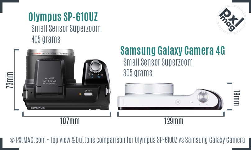 Olympus SP-610UZ vs Samsung Galaxy Camera 4G top view buttons comparison