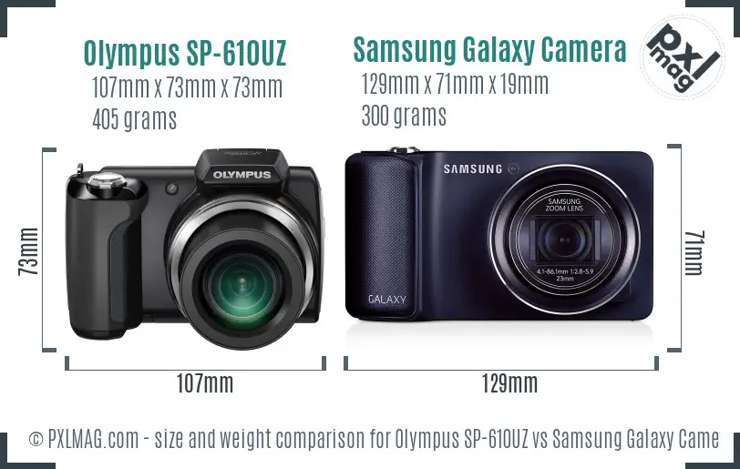 Olympus SP-610UZ vs Samsung Galaxy Camera size comparison