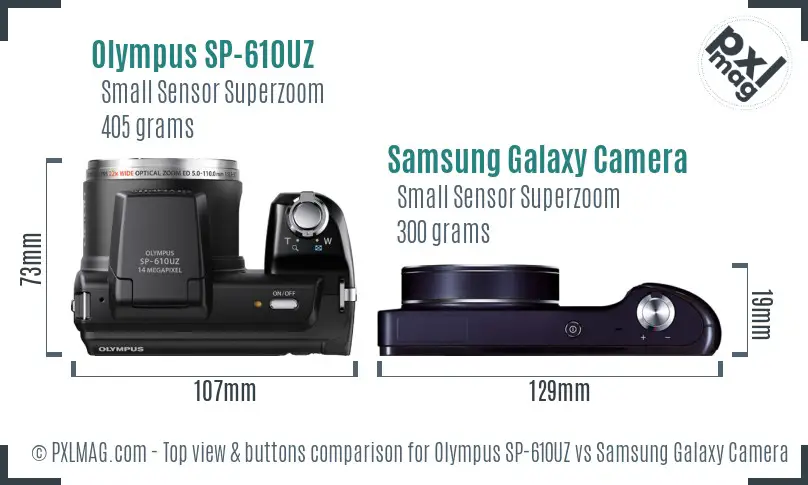 Olympus SP-610UZ vs Samsung Galaxy Camera top view buttons comparison