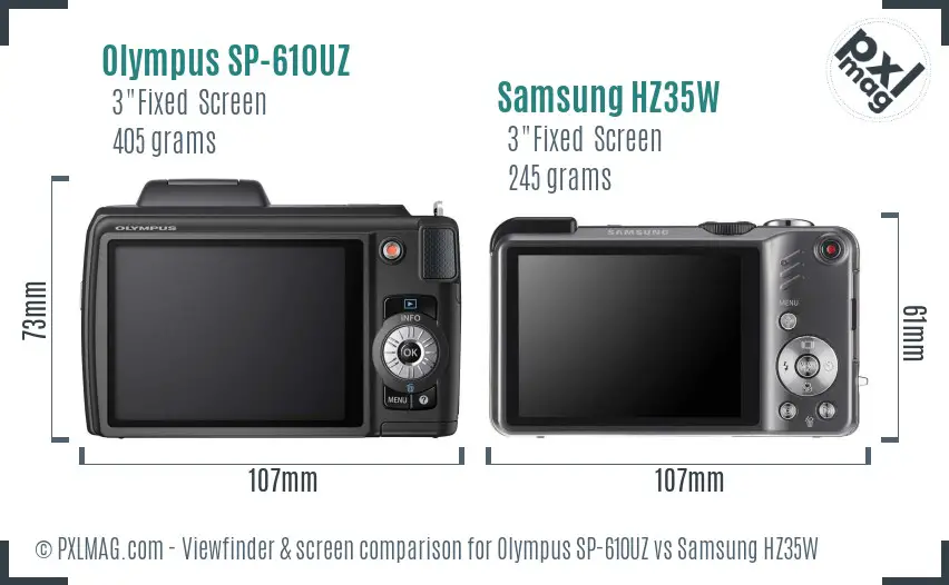 Olympus SP-610UZ vs Samsung HZ35W Screen and Viewfinder comparison