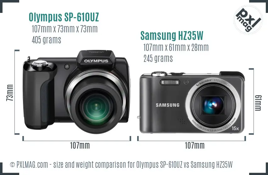 Olympus SP-610UZ vs Samsung HZ35W size comparison