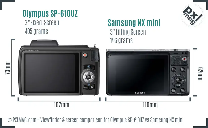 Olympus SP-610UZ vs Samsung NX mini Screen and Viewfinder comparison