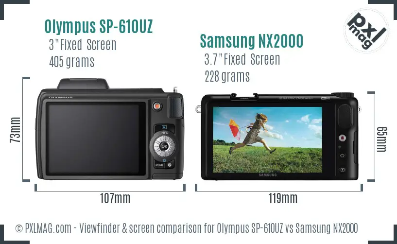 Olympus SP-610UZ vs Samsung NX2000 Screen and Viewfinder comparison