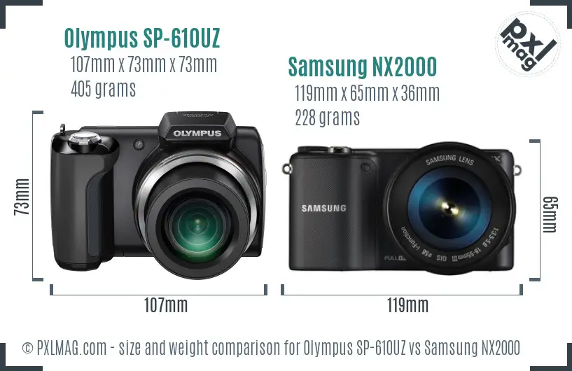 Olympus SP-610UZ vs Samsung NX2000 size comparison