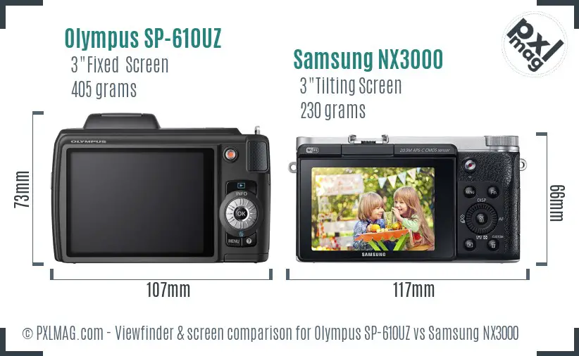 Olympus SP-610UZ vs Samsung NX3000 Screen and Viewfinder comparison