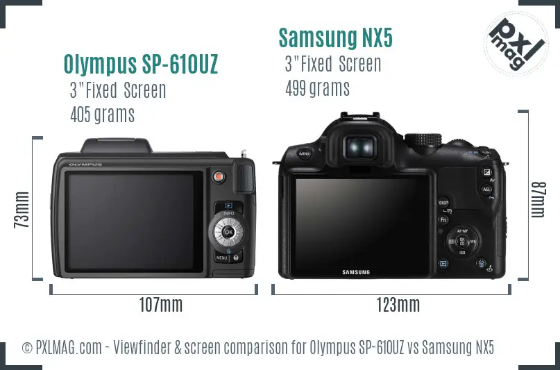 Olympus SP-610UZ vs Samsung NX5 Screen and Viewfinder comparison