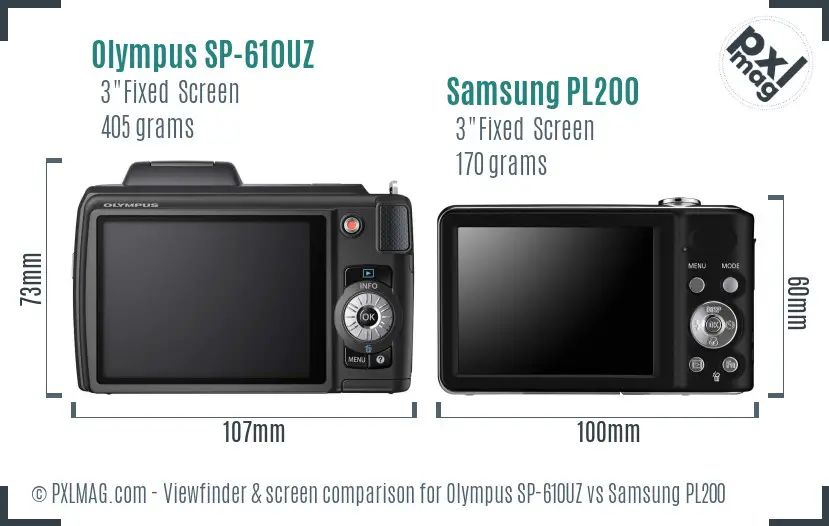 Olympus SP-610UZ vs Samsung PL200 Screen and Viewfinder comparison Olympus SP-610UZ vs Samsung PL200 Screen and Viewfinder comparison