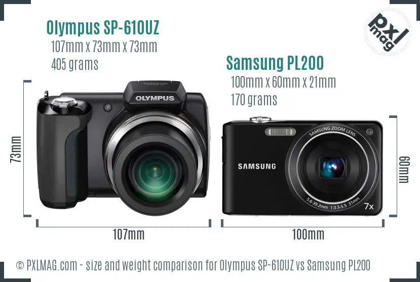Olympus SP-610UZ vs Samsung PL200 size comparison Olympus SP-610UZ vs Samsung PL200 size comparison