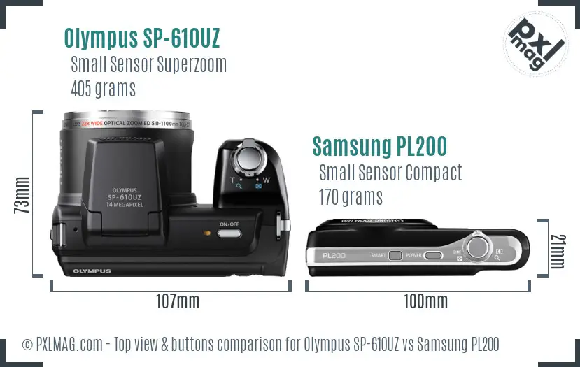 Olympus SP-610UZ vs Samsung PL200 top view buttons comparison Olympus SP-610UZ vs Samsung PL200 top view buttons comparison