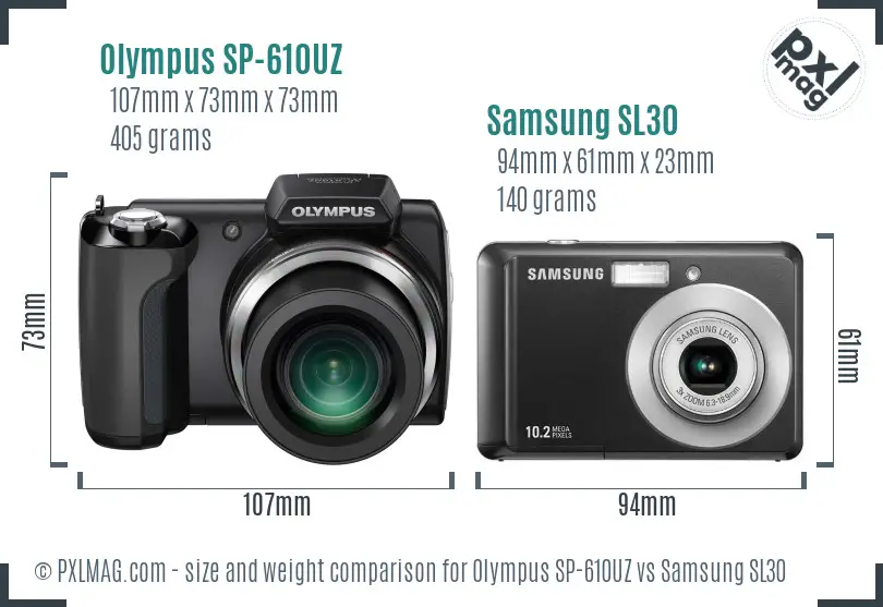 Olympus SP-610UZ vs Samsung SL30 size comparison