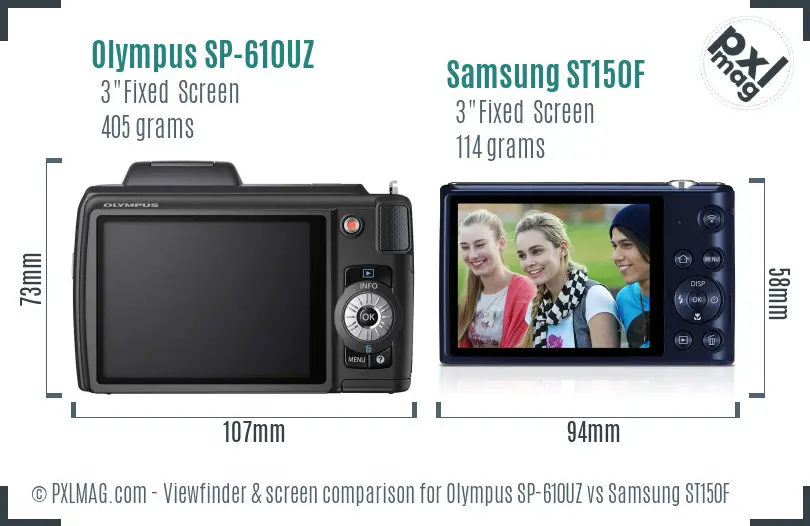 Olympus SP-610UZ vs Samsung ST150F Screen and Viewfinder comparison