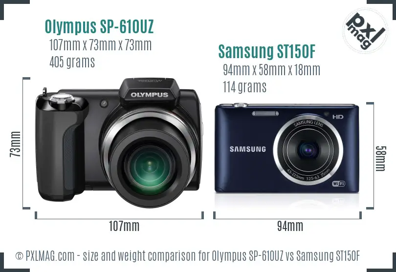 Olympus SP-610UZ vs Samsung ST150F size comparison