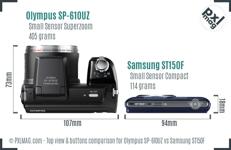 Olympus SP-610UZ vs Samsung ST150F top view buttons comparison