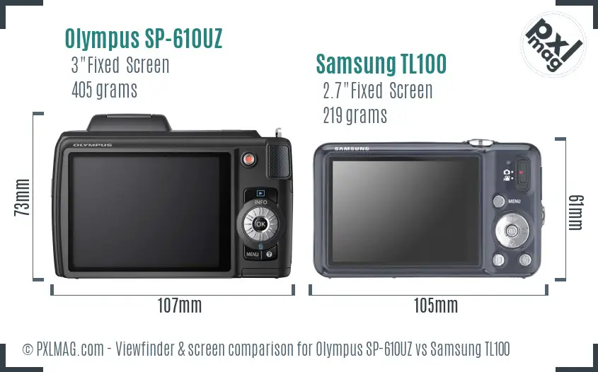 Olympus SP-610UZ vs Samsung TL100 Screen and Viewfinder comparison