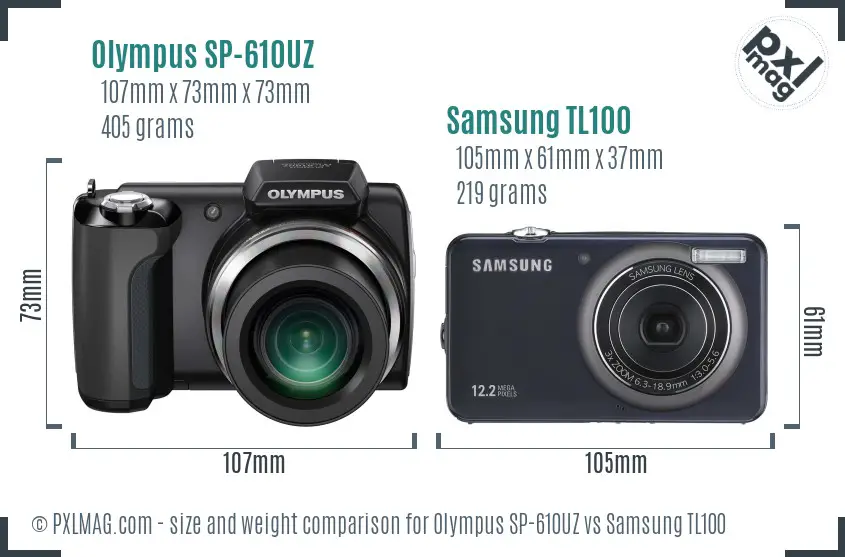 Olympus SP-610UZ vs Samsung TL100 size comparison