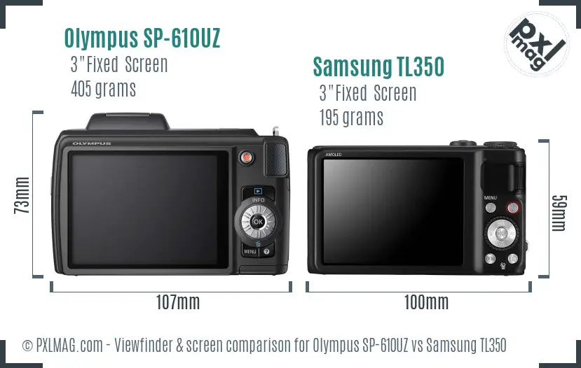 Olympus SP-610UZ vs Samsung TL350 Screen and Viewfinder comparison