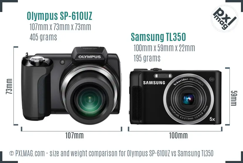 Olympus SP-610UZ vs Samsung TL350 size comparison