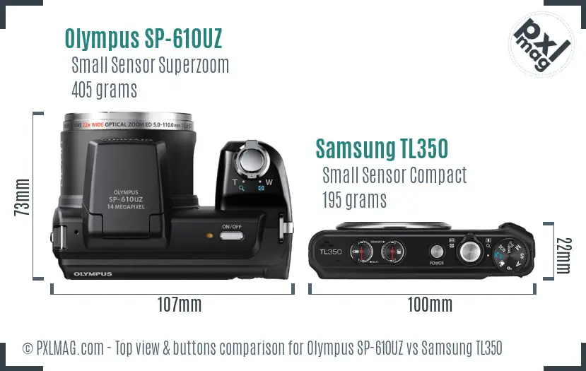 Olympus SP-610UZ vs Samsung TL350 top view buttons comparison