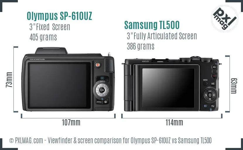 Olympus SP-610UZ vs Samsung TL500 Screen and Viewfinder comparison