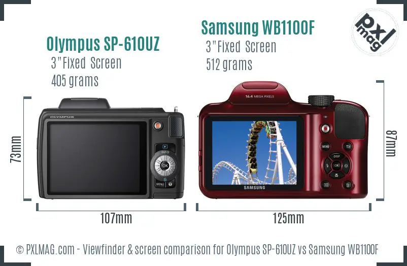 Olympus SP-610UZ vs Samsung WB1100F Screen and Viewfinder comparison