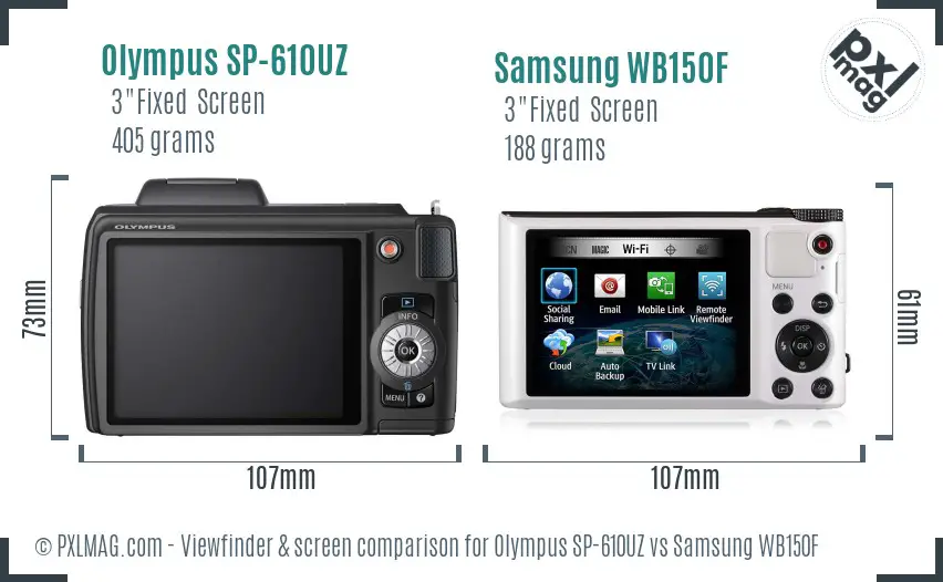 Olympus SP-610UZ vs Samsung WB150F Screen and Viewfinder comparison