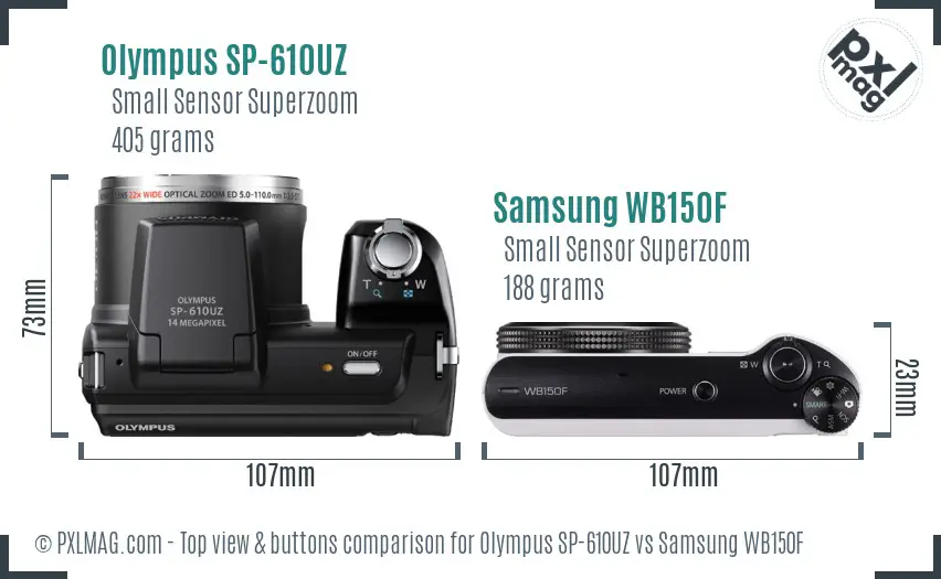 Olympus SP-610UZ vs Samsung WB150F top view buttons comparison