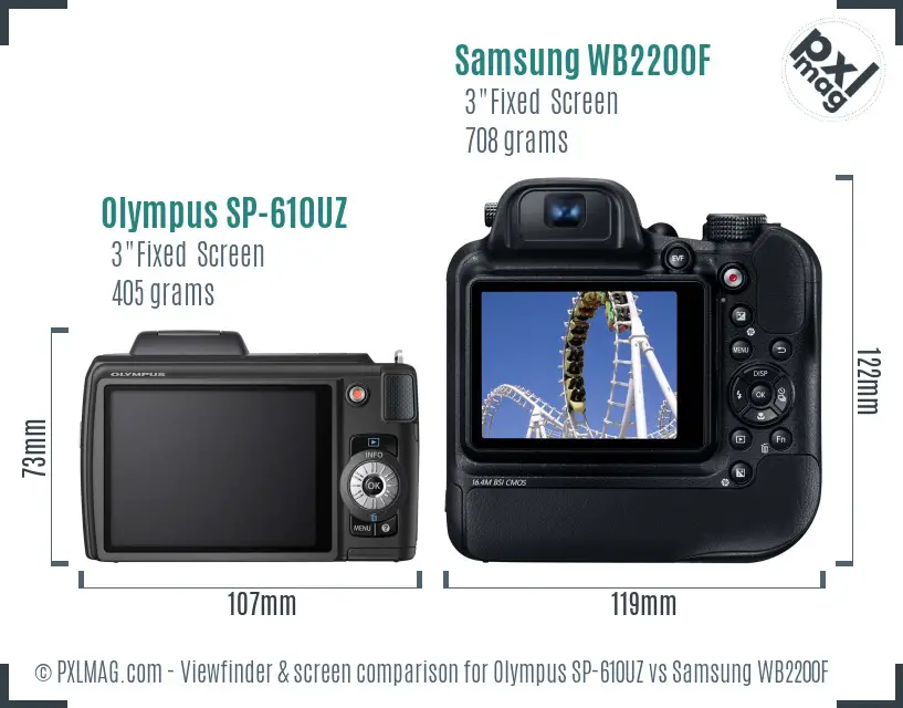 Olympus SP-610UZ vs Samsung WB2200F Screen and Viewfinder comparison Olympus SP-610UZ vs Samsung WB2200F Screen and Viewfinder comparison