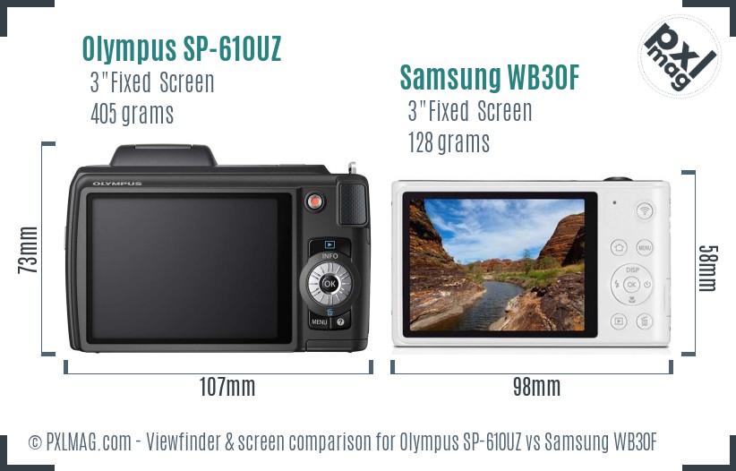 Olympus SP-610UZ vs Samsung WB30F Screen and Viewfinder comparison