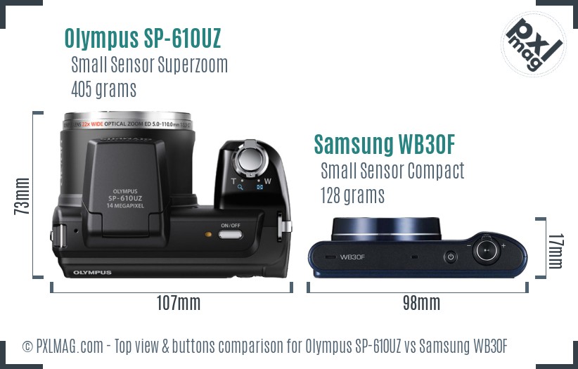 Olympus SP-610UZ vs Samsung WB30F top view buttons comparison