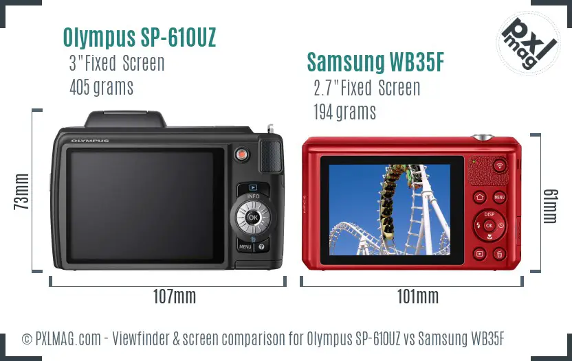 Olympus SP-610UZ vs Samsung WB35F Screen and Viewfinder comparison