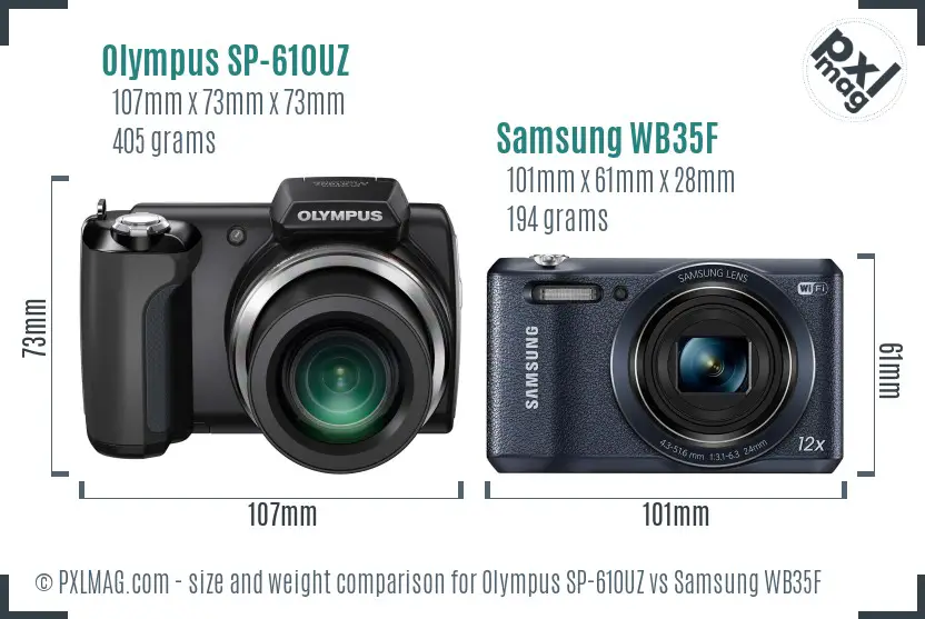 Olympus SP-610UZ vs Samsung WB35F size comparison