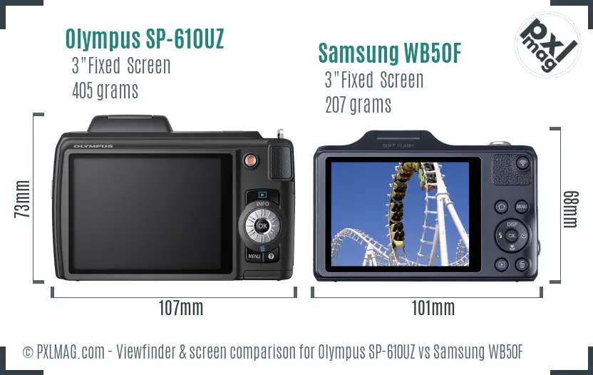 Olympus SP-610UZ vs Samsung WB50F Screen and Viewfinder comparison