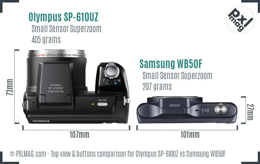 Olympus SP-610UZ vs Samsung WB50F top view buttons comparison