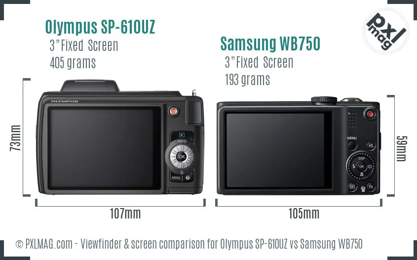 Olympus SP-610UZ vs Samsung WB750 Screen and Viewfinder comparison