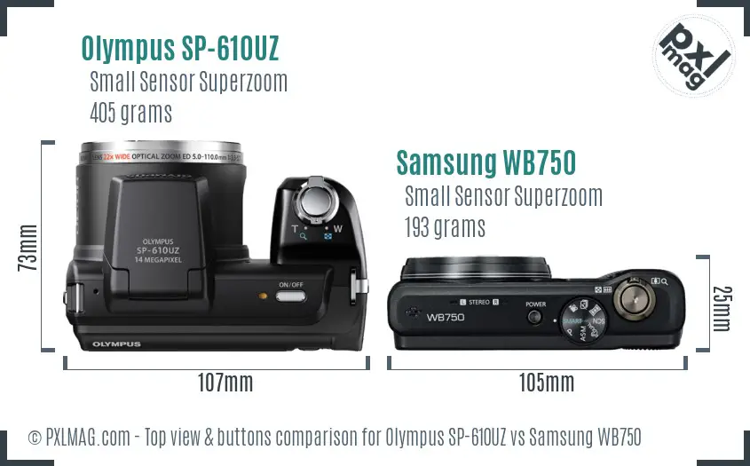 Olympus SP-610UZ vs Samsung WB750 top view buttons comparison