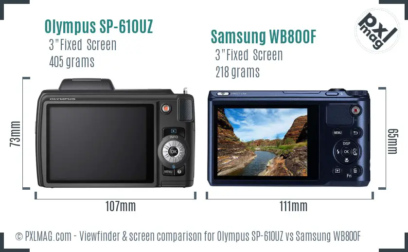 Olympus SP-610UZ vs Samsung WB800F Screen and Viewfinder comparison